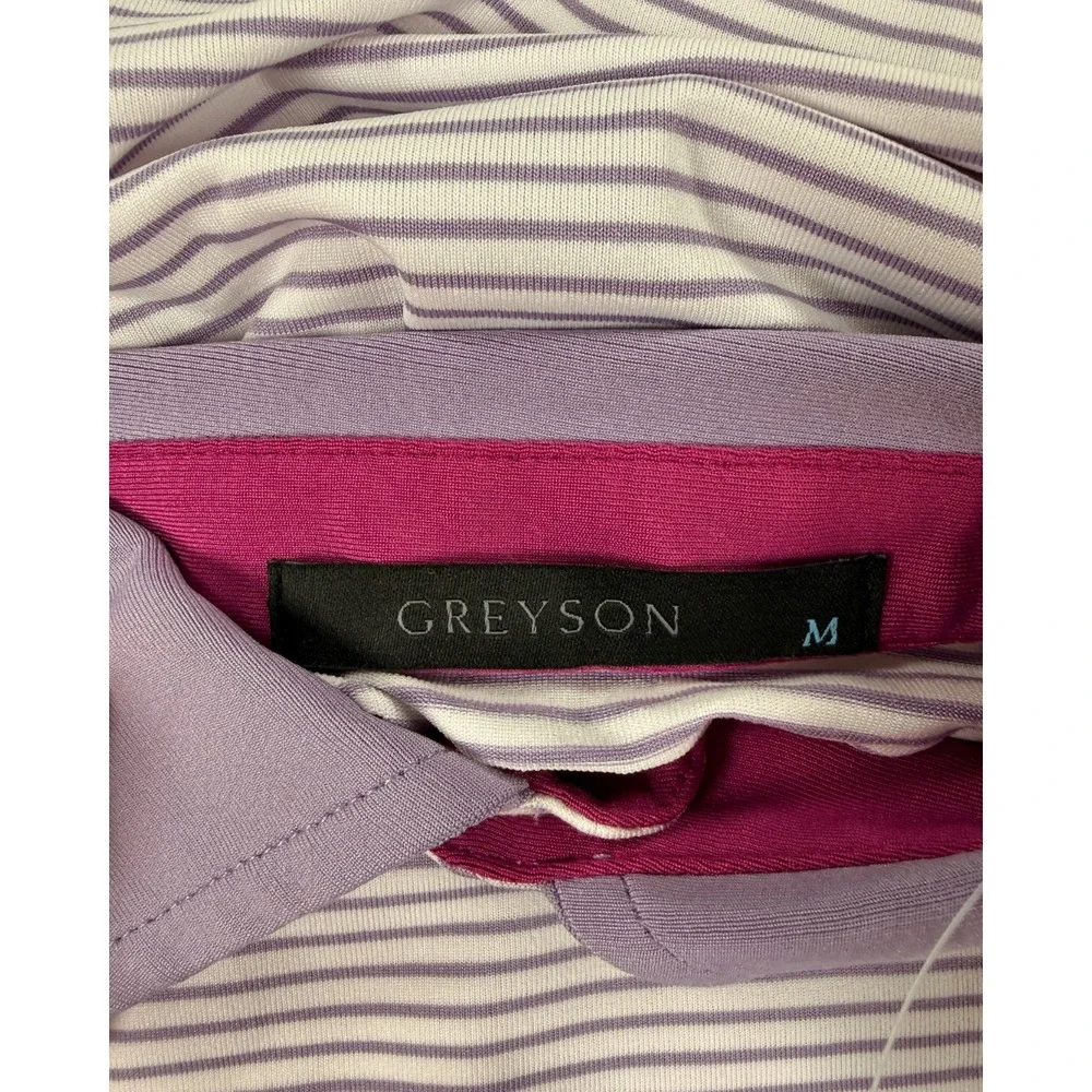NWT Greyson Youth‎ Polo Shirt Boys Medium Purple Stripe Golf Performance Stretch